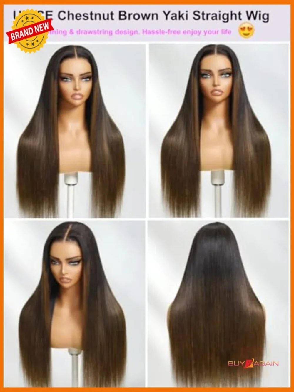 Human Hair Lace Front Wig 7x5 HD Yaki Straight Drawstring Glueless 150% Density